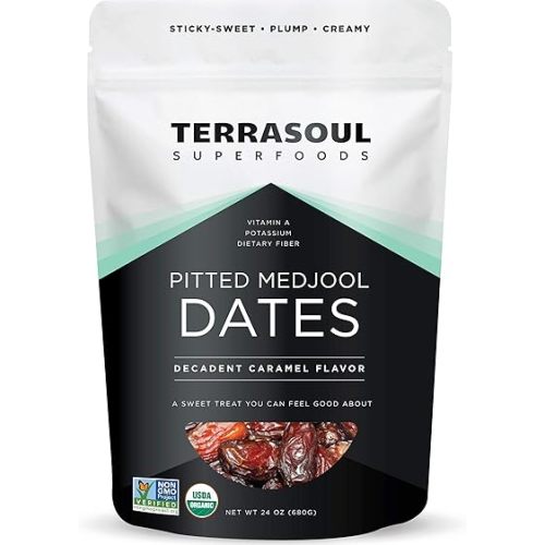 Terrasoul Superfoods Organic Pitted Medjool Dates, 1.5 Lbs - Pits Removed | Soft Chewy Texture | Sweet Caramel Taste