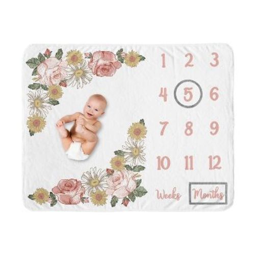 Sweet Jojo Designs Girl Milestone Swaddle Baby Blanket Vintage Floral Collection