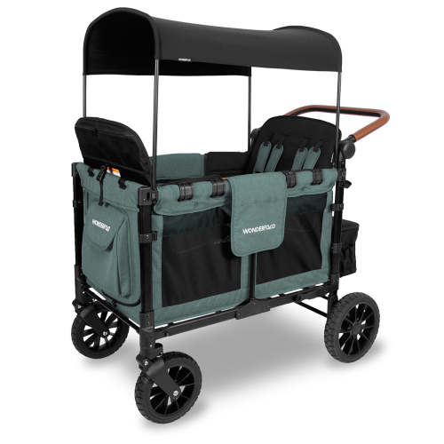 WonderFold W4 Luxe Multifunctional Quad (4 Seater) Stroller Wagon - Hunter Green (Albee Exclusive)