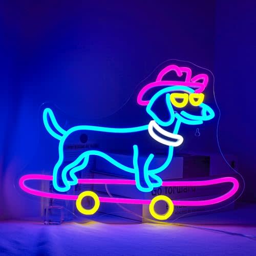 Lucunstar Dachshund Neon Decor, USB Adjustable Brightness Neon Light for Wall Decor, Dachshund Dog Sign for Pet Lovers