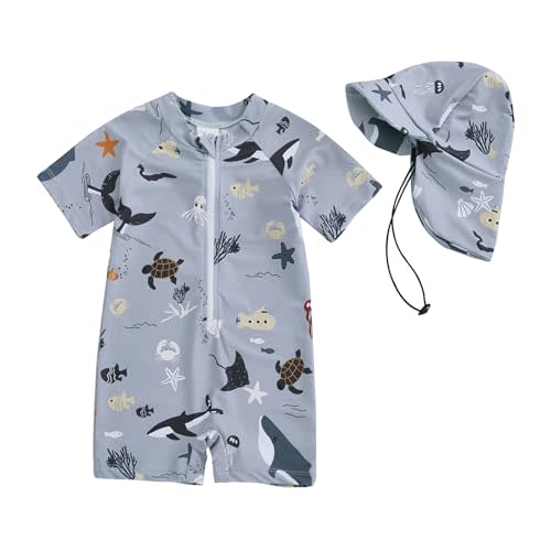 Hnyenmcko Infant Baby Boy Girls Rash Guard Swimsuit Short Sleeve Zipper Bathing Suit Toddler One Piece Swimwear Sunsuit