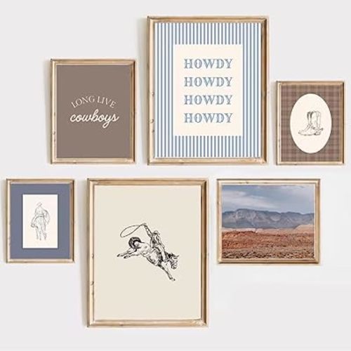 Lhoiplme Western Cowboy Wall Art Decor Vintage Nursery Poster Western Room Canvas Wall Decor Baby Boy Nursery Prints Retro Cowboy Pictures Vintage Horse Artwork for Boys Bedroom 8x10x6 Inch Unframed