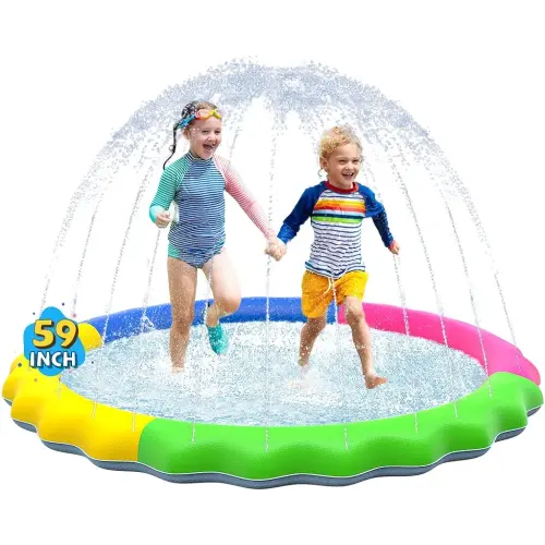 VISTOP Non-Slip Splash Pad for Kids and Dog, Thicken Sprinkler Pool Summer Outdoor Water Toys - Fun Backyard Fountain Play Mat for Baby Girls Boys Children or Pet Dog (59 inch, Red&Yellow&Green&Blue)