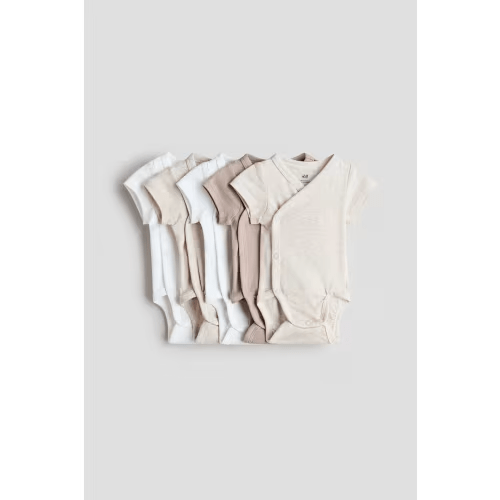 NB 5-PACK COTTON BODYSUITS | Beige/White