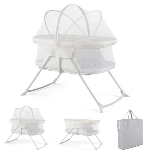 Costway 2 in 1 Baby Bassinet with Rocking Motion with Breathable Mesh Beige