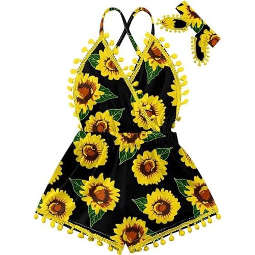 6M-3T Baby Girl Backless Bodysuit Outfit Set Romper Jumpsuit with Headband