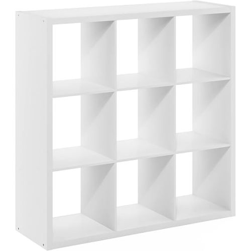 Furinno Cubicle Open Back Decorative Cube Storage Organizer, 9-Cube, White