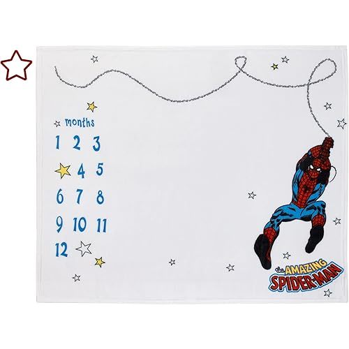 Disney Marvel Amazing Spiderman Red, White, and Blue Super Soft Milestone Baby Blanket