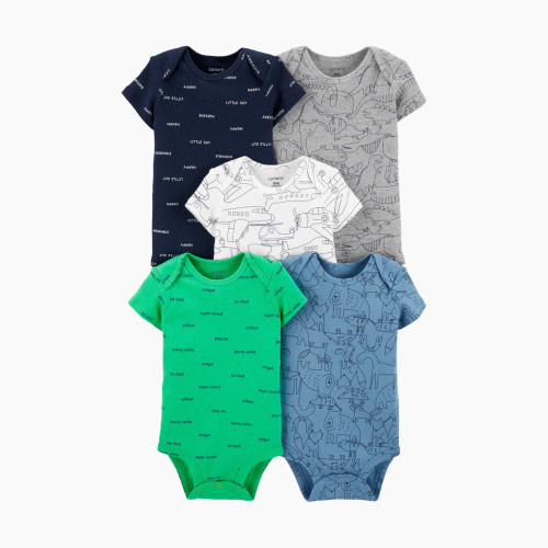 Carter's Short Sleeve Bodysuit (5 Pack) - Multi (Ivory Airplane Outline), Newborn