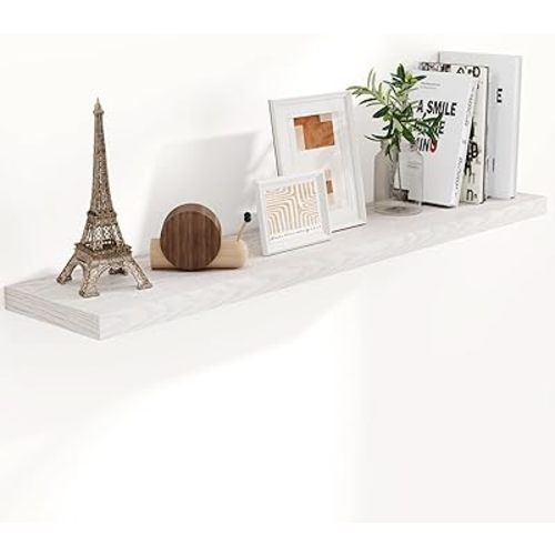 55 Inch Brich Floating Shelves, 9.3 Inch Deep Wall Mounted Floating Shelf, 55 x 9.3 Large Storage Wall Shelf for Living Room, Floating TV Stand, Farmhouse Rustic 55" Long Fireplace Mantel