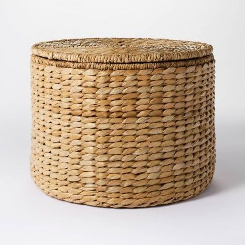 Woven Storage Ottoman Natural - Threshold™ Designed With Studio Mcgee: Round Metal Frame, No Assembly, Lacquered Finish