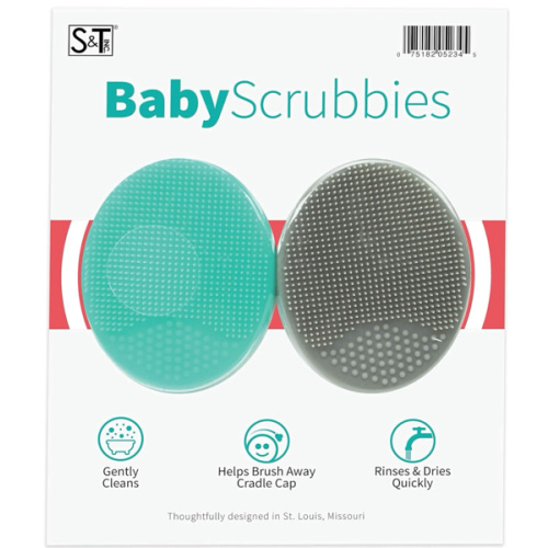 S&T INC. Exfoliating and Massaging Cradle Cap Bath Brushes for Baby, Silicone - 2 Inch x 2.5 Inch, Grey and Teal, 2 Pack