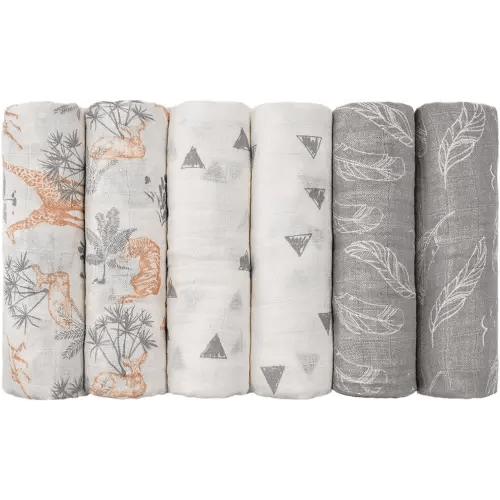 GLLQUEN BABY Receiving Blanket Boy Cotton Muslin Swaddle Blankets Girl Newborn Squares Breathable & Soft Thin Baby Blankets Cloths Double Absorbent Infant Swaddling Wrap - 6 Pack(Jungle)