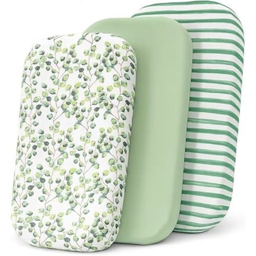 3-Pack Organic Fitted Bassinet Sheets, Compatible with Halo, Snoo, Graco, Dream On Me, Delta, and Other Standard Size Bassinets - Fits Oval, Hourglass, & Rectangle Shapes (Size 32 x 16 x 4 Inches)