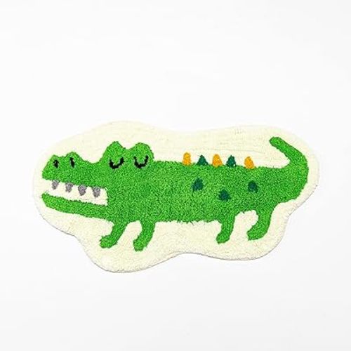 Green Crocodile Shaped Rug Cute Faux Animal Print Bath Mat Shower Rug for Bathroom, Tub, Shower - Non-Slip Water Absorption Carpet for Home Decor Door Mat Playmat 15.7x29.5in
