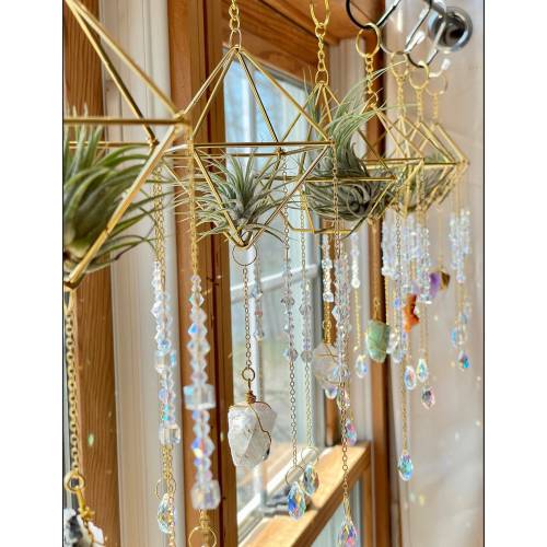 Suncatcher for Window Wire Wrapped Crystal, Rainbow Teardrop Crystals, Air Plant Hanging Decor, Gift Box, Gifts for Her or Him, Raw Crystals