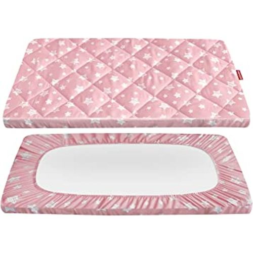 Pack and Play Sheets Fitted, Breathable Thick Playard Lovely Print Cover 39"×27"×5" Compatible with Graco Pack n Play, Pink Star