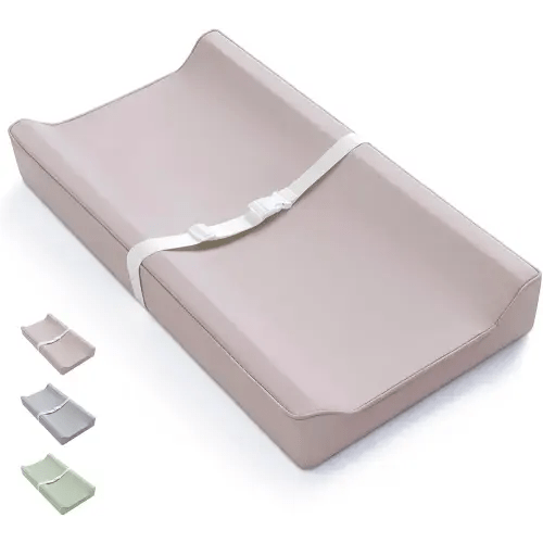 Blissful Diary Vegan Leather Baby Changing Pad with Waterproof & Wipe-Clean PU Cover, Standard Size Cozy Baby Changing Table Pads for Dressers/Tables, Taupe