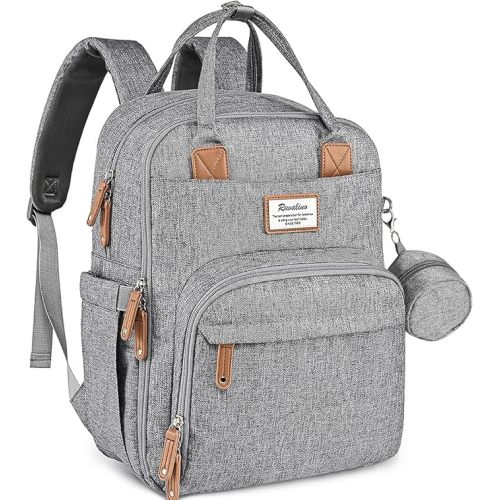 RUVALINO Diaper Bag Backpack-Expandable Baby Bag with up to 50% Capacity -Baby Essentials Bag with Changing Pad Insulated Bottle Holders & Pacifier Case, Waterproof, Gray XL