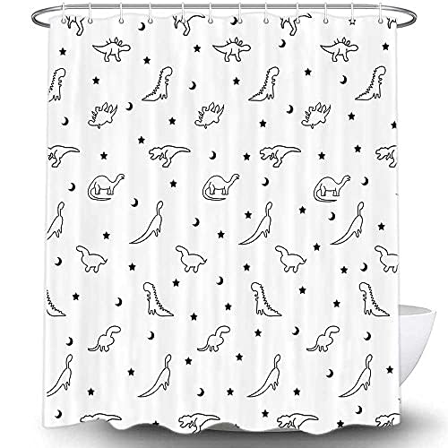 MERCHR Funny Kids Dinosaur Shower Curtain for Bathroom, Cute Black and White Dino Fabric Shower Curtains Set, Boys Restroom Decor Accessories with Hooks 72X72