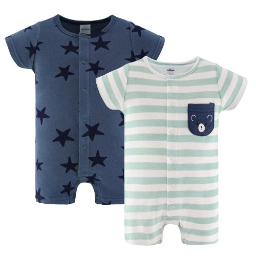 The Peanutshell Baby Boy Rompers 2 Pack - 100% Cotton Clothes, Rompers for Newborn, Infant, and Baby Boy - Blue Stars