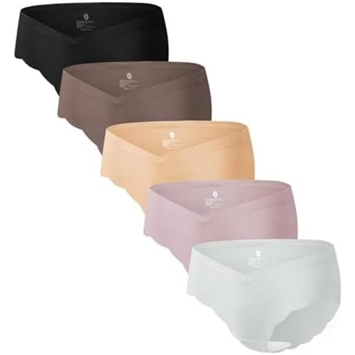Angelhood 5 Pack Maternity Underwear Seamless, Pregnancy Postpartum Panties Wave Edge No Show Bikini Under Bump