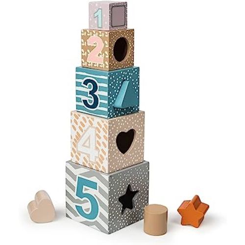 Mary Meyer Leika Wooden Toys Nesting & Stacking Blocks Montessori Toys for 18+ Months Old Toddler Preschool Gifts, 3.5 x 13.5-Inches, Woodland Animals
