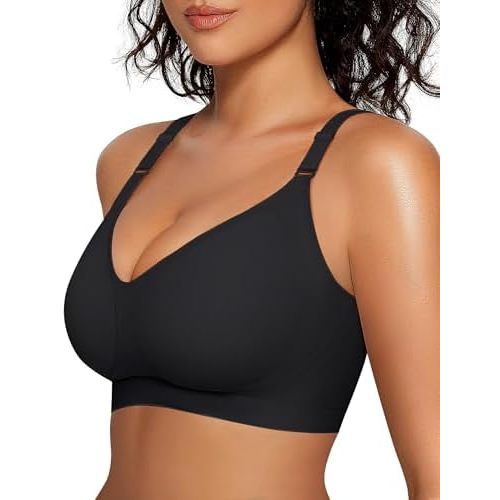 OEAK Womens Seamless Bras Comfortable Bra No Underwire Full Support Bralette Push Up Plus Size V Neck Sleeping Tshirt Bras