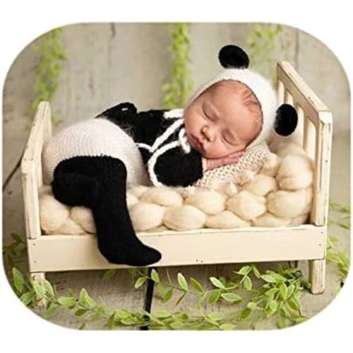 Vemonllas Newborn Photography Props Boys Girls Outfits Mohair Bear Hat Bonnet & Footed Romper Bodysuit Photoshoot Costume Set