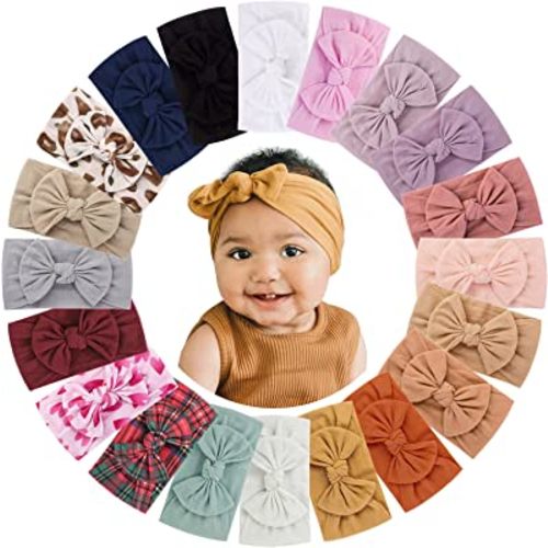 jollybows 20pcs Baby Girls Nylon Headbands Turban Hair Bows Hair Band Elastic Hair Accessories for Kids Toddlers Infants Newborn-Holiday Print Set