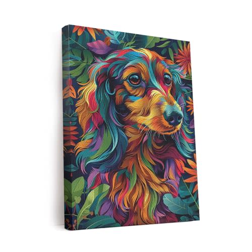 Elivita Dachshund Dog Jungle Boho Art Design 3 Vertical Canvas Wall Art Prints Pictures Gifts Artwork Framed For Kitchen Living Room Bathroom Wall Home Decor Ready to Hang
