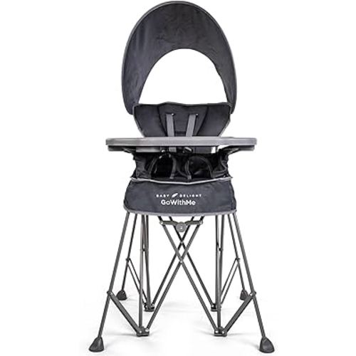 Baby Delight Go with Me Uplift Deluxe Portable High Chair | Sun Canopy | Indoor and Outdoor | Grey
