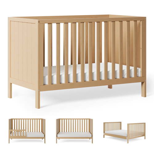 HARPPA 5-in-1 Convertible Baby Crib for Infant to Toddler, Natural Wood