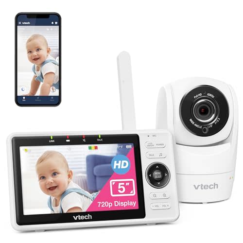 VTech Upgraded Smart WiFi Baby Monitor VM901, 5-inch 720p Display, 1080p Camera, HD NightVision, Fully Remote Pan Tilt Zoom, 2-Way Talk, Free Smart Phone App, Works with iOS, Android