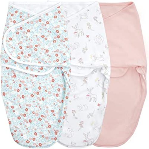 aden + anais Essentials Easy Wrap Swaddle, Cotton Knit Baby Wrap, Newborn Wearable Swaddle Sleep Sack, 3 Pack, Fairy Tale Flowers, 0-3 Months, Small/Medium