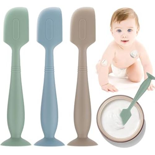 3Pack Baby Diaper Cream Spatula,Soft Silicone Diaper Cream Applicator,Butt Paste Spatula Diaper Cream Brush for Newborn Baby, Large Size (Green/Khaki/Blue)