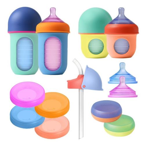 Boon Nursh Reusable Silicone Pouch Baby Bottle Grow-with-baby Bundle Gift Set - 13pc