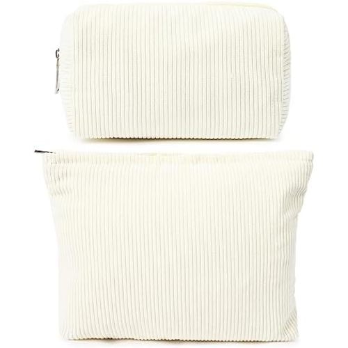 2 Pieces Corduroy Makeup Bag Large Corduroy Cosmetic Bag Capacity Canvas Mix Travel Toiletry Bag Organizer Cute Makeup Brushes Aesthetic Accessories Storage Bag for Women