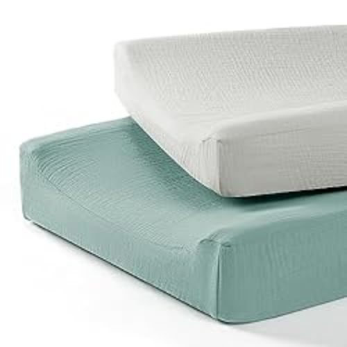 Baby Changing Pad Cover: Muslin Diaper Changing Table Pad Cover - Changing Pad Sheets for Girls Boys - Roman Green & Gray