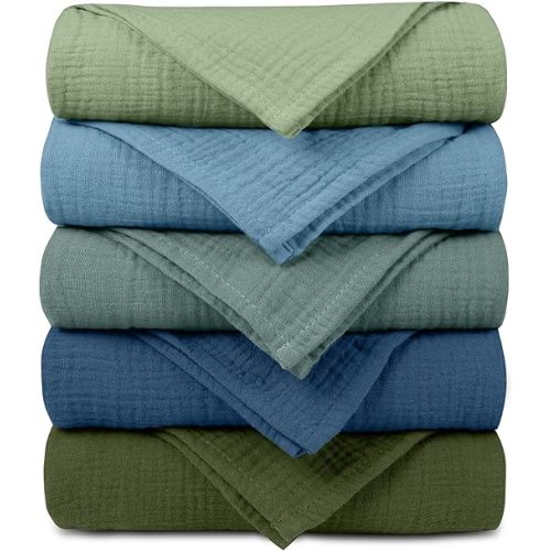 Muslin Receiving Blankets, Neutral Blanket Swaddling for Newborn Boys and Girls, 5 Pack Breathable and Skin-Friendly Swaddle Wrap for Infant Baby (Soft Colors)