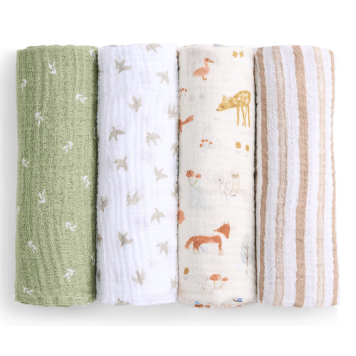 aden + anais sage woodland essentials cotton muslin swaddles 4 pack