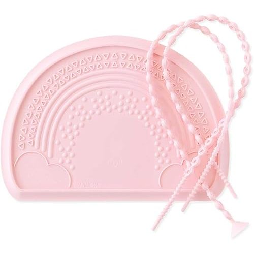 Bumkins - Silicone Sensory Placemat - For Boys & Girls, Babies & Toddlers - Silicone Tether Strap - Lightweight & Non-Slip - Suctions to Table & Highchair - Textured Design - Dishwasher Safe - Pink