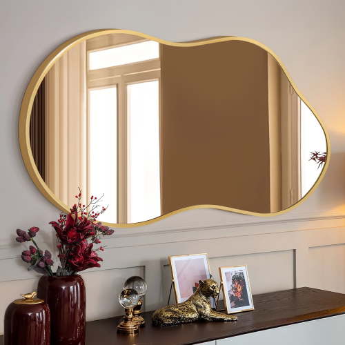 TEWLOSS Irregular Wall Mirror 36"x24" Cloud Shaped Mirrors for Bathroom, Gold Aluminum Alloy Frame