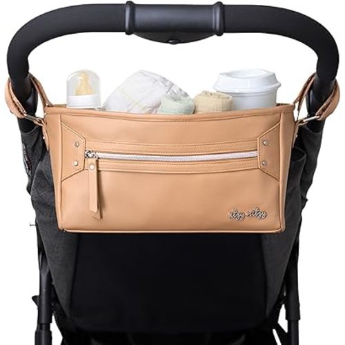 Itzy Ritzy Adjustable Stroller Caddy/Organizer - Stroller Organizer Bag Featuring Front Zippered Pocket, 2 Built-in Interior Pockets & Adjustable Straps to Fit Nearly Any Stroller (Chai)