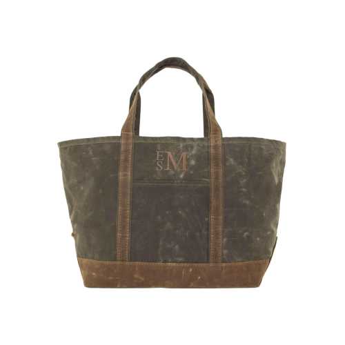 Monogram Waxed Canvas Tote Bag: Personalized Travel Zipper Tote