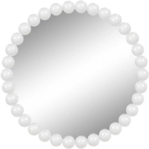 White Round Wall Mirror 24'' Wood Beaded Mirror for Wall Decor Large Circle Decorative Wall Mirror White Hanging Mirror for Bathroom,Bedroom,Living Room,Nursery Room,Kids Room