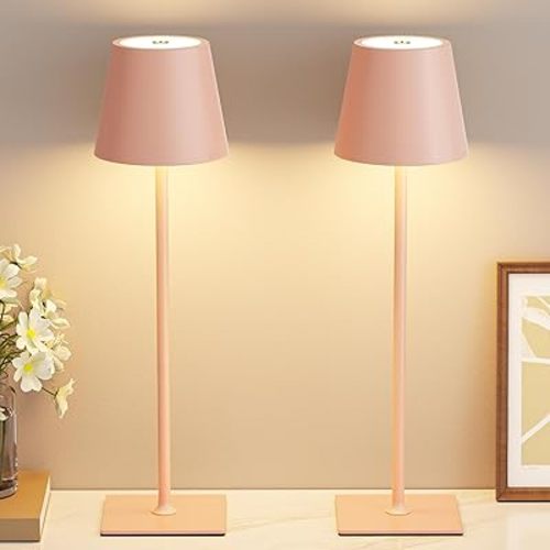 Kakanuo Pink Cordless Rechargeable Table Lamp 5000mAh Battery Operated Lamps, 3 Colors Stepless Dimming Touch Lamp for Living Room, Kitchen Counter, Dining, Outdoor Patio, 2 Pack