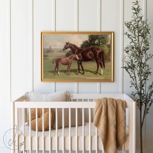 Vintage Nursery Wall Decor | Wood Framed Canvas | Vintage Horse Painting | Nursery Wall Art | Equestrian Nursery Decor | N82