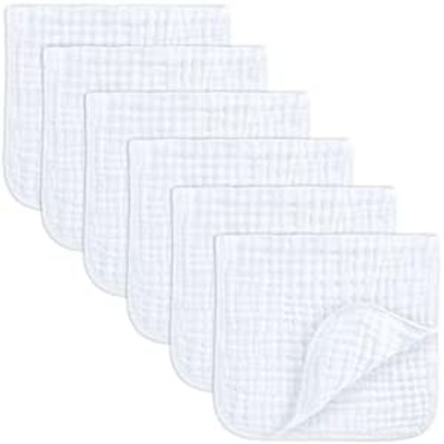 Comfy Cubs Muslin Burp Cloths Set Large 100% Cotton Hand Washcloths for Babies, Baby Essentials 6 Layers Extra Absorbent and Soft Boys & Girls Baby Bibs & Burp Cloths Set (White, 6-Pack, 20" X10") - 6-Pack 20"X10"