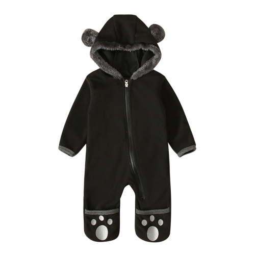 Splozh Newborn Bear Warmer Snowsuit Cotton Hooded Romper Jumpsuit Winter Coat Outfits Infant for 6-12 Months,Black